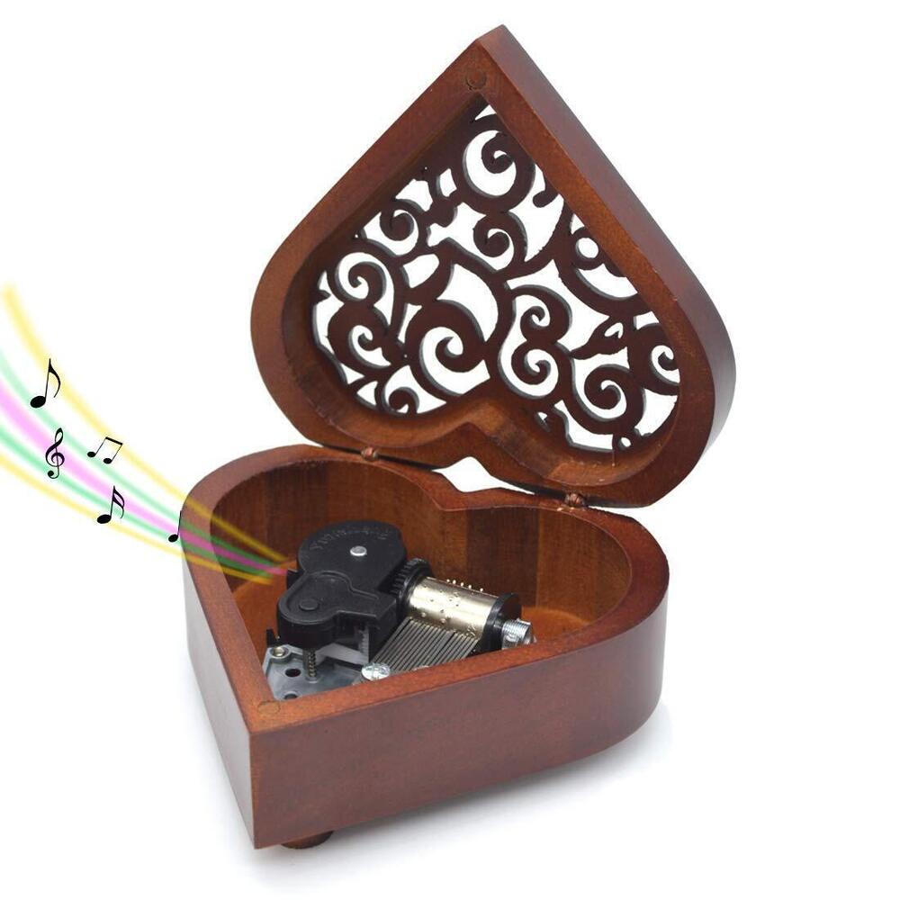 4039 Wooden Music Box You are My Sunshine, Heart-Shaped Wind Up Clockwork